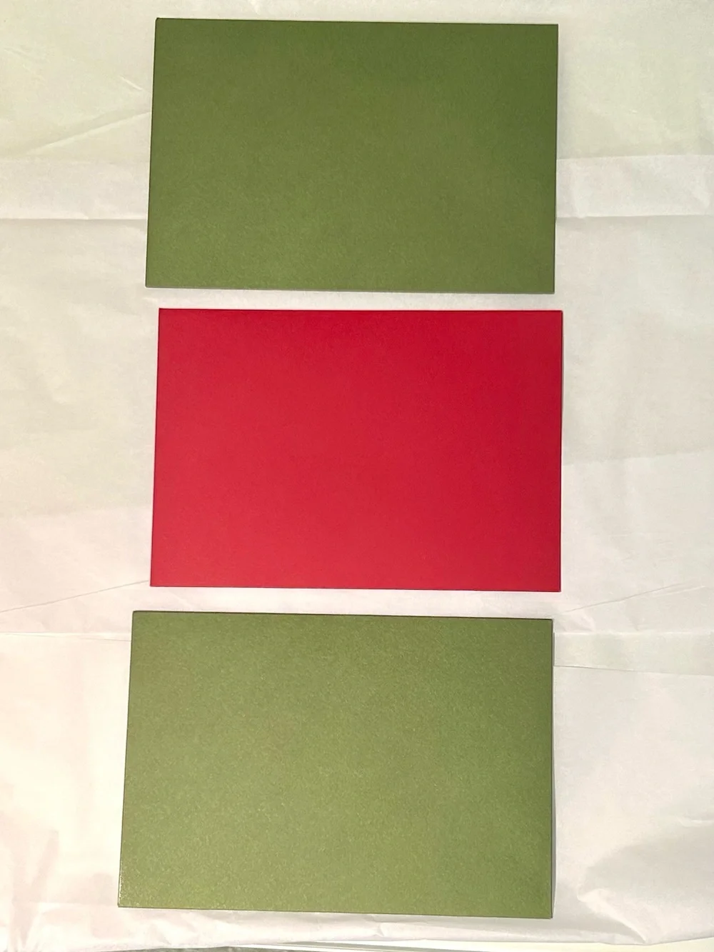 Authentic Gucci Collectible Green/Red Logo Embossed Presentation Envelope Trio.